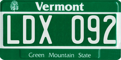 VT license plate LDX092