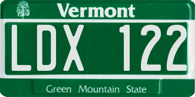 VT license plate LDX122
