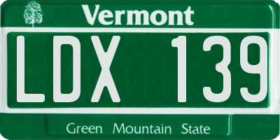 VT license plate LDX139