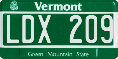 VT license plate LDX209