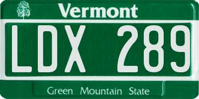 VT license plate LDX289