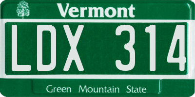 VT license plate LDX314