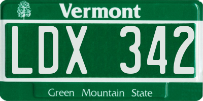 VT license plate LDX342