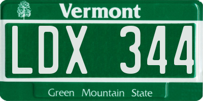 VT license plate LDX344
