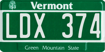 VT license plate LDX374
