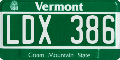VT license plate LDX386