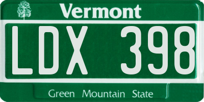 VT license plate LDX398