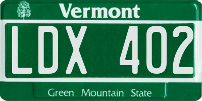 VT license plate LDX402