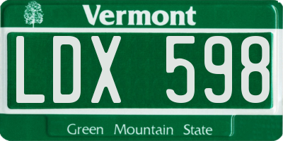 VT license plate LDX598