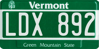 VT license plate LDX892