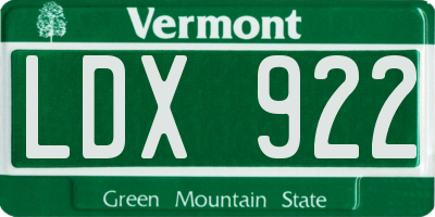 VT license plate LDX922