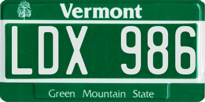 VT license plate LDX986