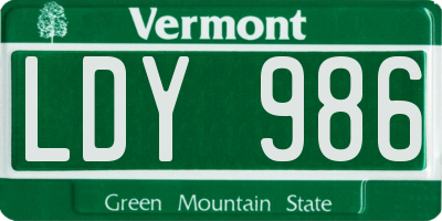 VT license plate LDY986