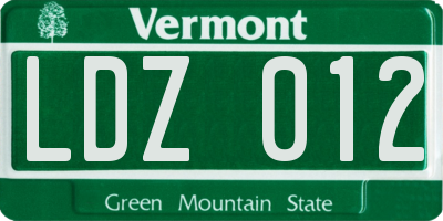 VT license plate LDZ012