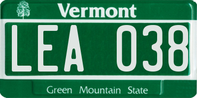 VT license plate LEA038