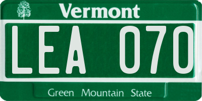 VT license plate LEA070