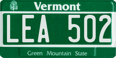 VT license plate LEA502