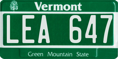 VT license plate LEA647