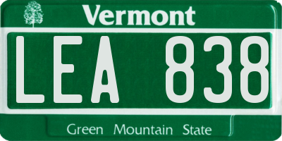 VT license plate LEA838