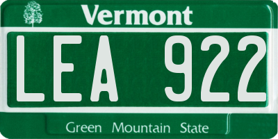 VT license plate LEA922