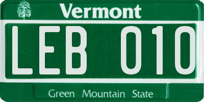 VT license plate LEB010
