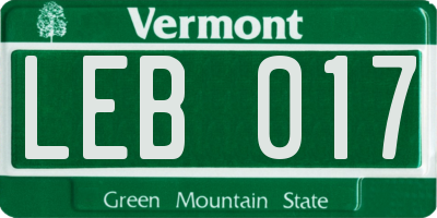 VT license plate LEB017