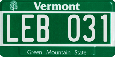 VT license plate LEB031