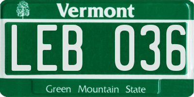VT license plate LEB036