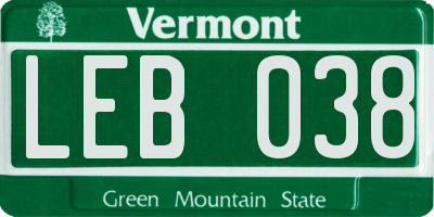 VT license plate LEB038
