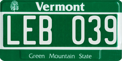 VT license plate LEB039