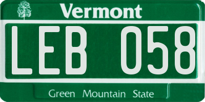 VT license plate LEB058