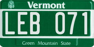 VT license plate LEB071