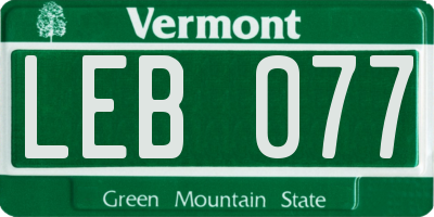 VT license plate LEB077