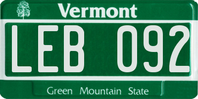 VT license plate LEB092