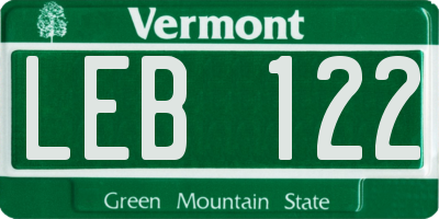 VT license plate LEB122