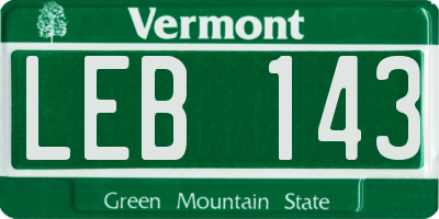 VT license plate LEB143