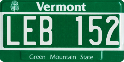 VT license plate LEB152
