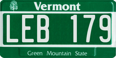 VT license plate LEB179
