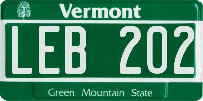 VT license plate LEB202