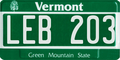 VT license plate LEB203