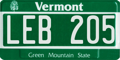 VT license plate LEB205