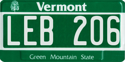 VT license plate LEB206