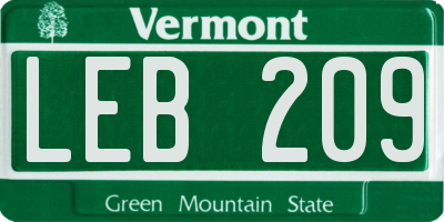 VT license plate LEB209