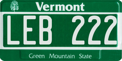 VT license plate LEB222