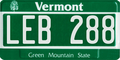 VT license plate LEB288