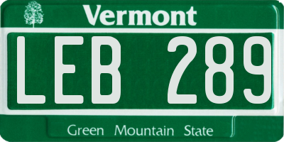 VT license plate LEB289