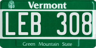 VT license plate LEB308