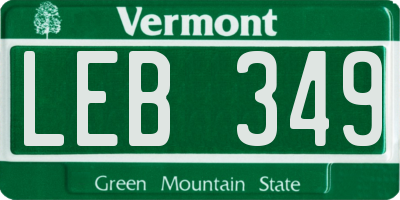 VT license plate LEB349