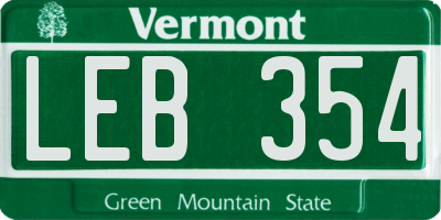 VT license plate LEB354