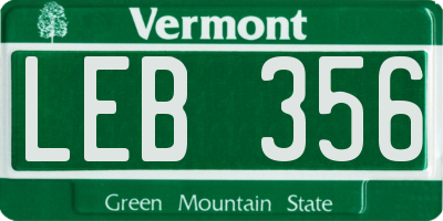 VT license plate LEB356